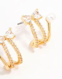 Real Gold Plated Bow, Cubic Zirconia & Freshwater Pearl Jacket Earrings - link has visual effect only