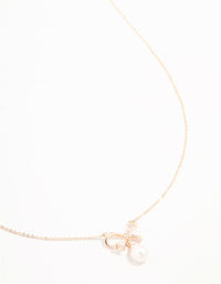 Rose Gold Plated Bow Freshwater Pearl Drop Necklace - link has visual effect only