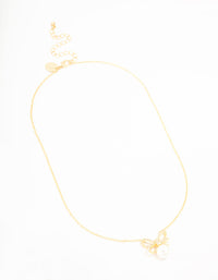 Large Real Gold Plated Cubic Zirconia Looped Bow & Freshwater Pearl Necklace - link has visual effect only