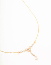 Real Gold Plated Baguette Cut Cubic Zirconia Bow Y-Necklace - link has visual effect only