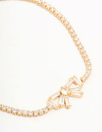 Real Gold Plated Baguette Cut Bow Tennis Toggle Bracelet - link has visual effect only