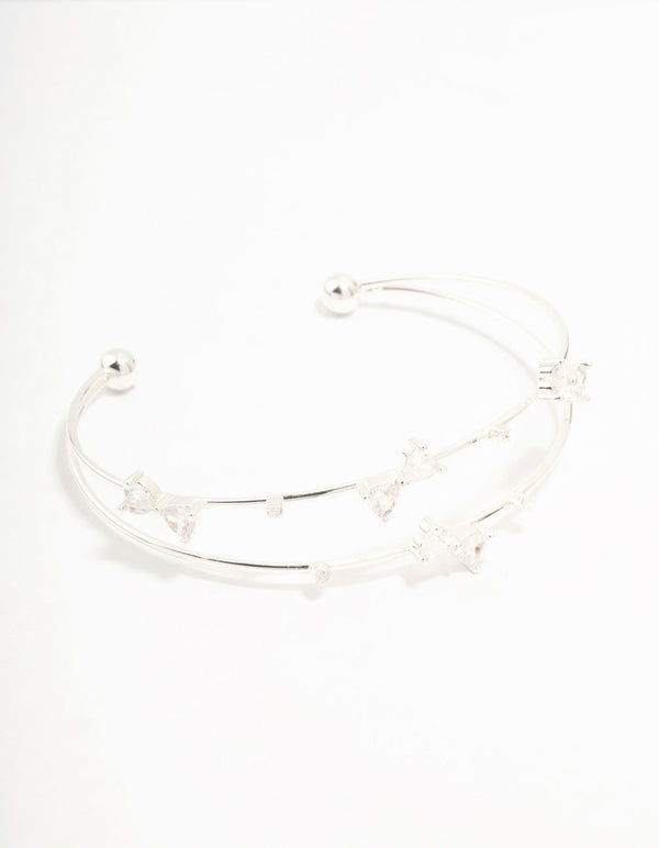 Silver Plated Mini Cubic Zirconia Bows Wrist Cuff