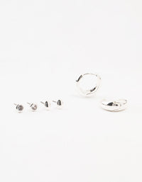 Silver Mixed Simple Stud & Hoop Earrings 3-Pack - link has visual effect only