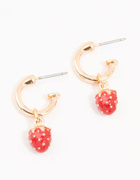 Gold Enamel Strawberry Huggie Earrings - link has visual effect only