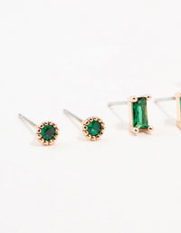 Gold Baguette Green Marquise Huggie Earrings 3-Pack - link has visual effect only