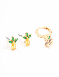 Gold Mixed Fruit Studs & Huggie Earrings 3-Pack - link has visual effect only