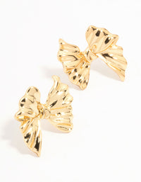 Gold Plated Ribbed Bow Earrings - link has visual effect only