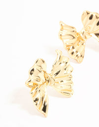 Gold Plated Ribbed Bow Earrings - link has visual effect only