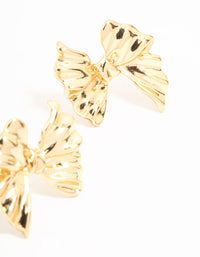 Gold Plated Ribbed Bow Earrings - link has visual effect only