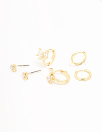 Gold Plated Cubic Zirconia Bow Huggie Earrings 3-Pack - link has visual effect only