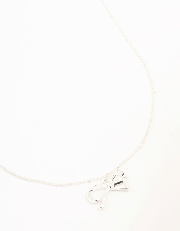 Silver Plated Bow & Ball Chain Necklace