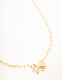 Gold Plated Bow Link Necklace - link has visual effect only