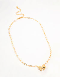 Gold Plated Bow Link Necklace - link has visual effect only