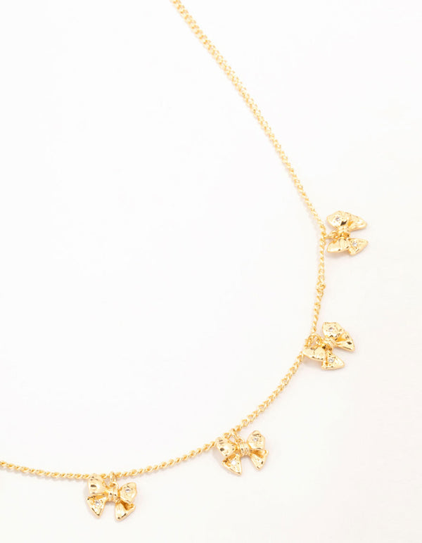 Gold Plated Mini Bows Station Necklace