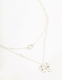 Silver Plated Bow Pendant Station Layered Necklace - link has visual effect only