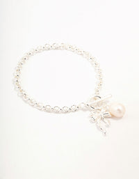 Silver Plated T & O Freshwater Pearl & Bow Charm Bracelet - link has visual effect only