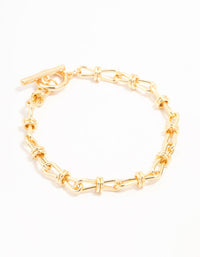 Gold Plated Brass Bow Link Bracelet - link has visual effect only