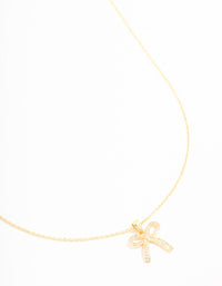 Gold Plated Pave Set Cubic Zirconia Bow Necklace - link has visual effect only