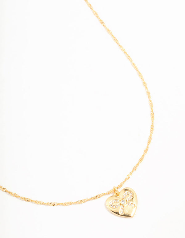 Gold Plated Heart Bow Locket Pendant Necklace