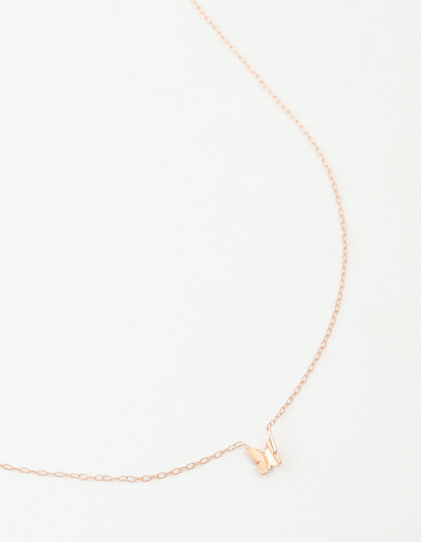 Rose Gold Plated Sterling Silver Polished Butterfly Necklace