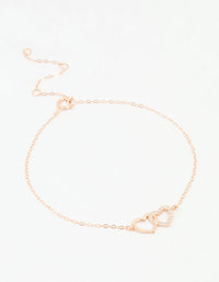 Rose Gold Plated Sterling Silver Heart Link Bracelet - link has visual effect only