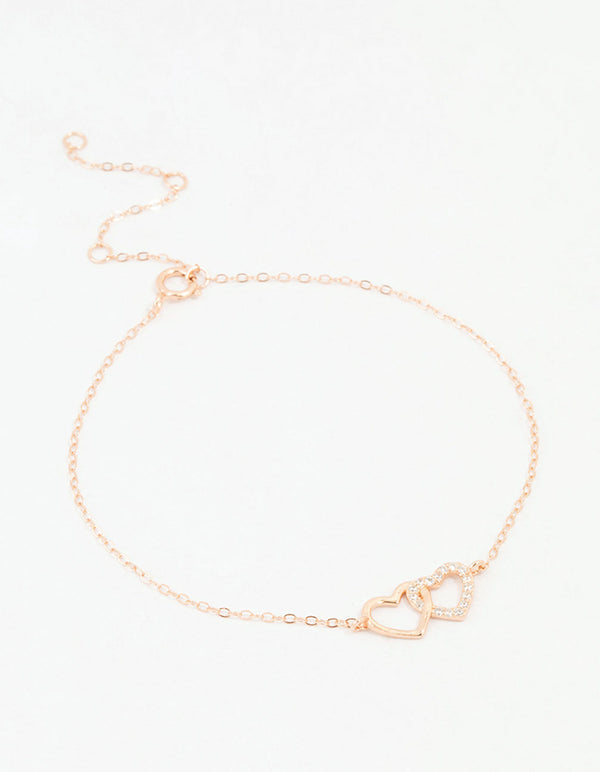 Rose Gold Plated Sterling Silver Heart Link Bracelet