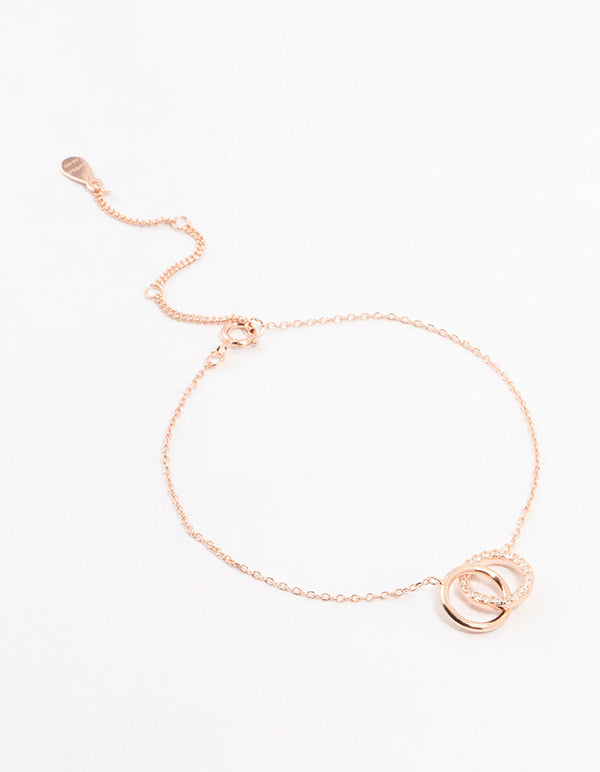 Rose Gold Plated Sterling Silver Pave Link Hoop Bracelet