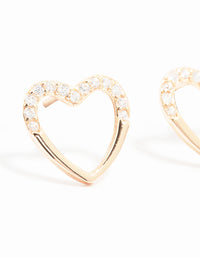 Rose Gold Plated Sterling Silver Pave Set Cubic Zirconia Heart Stud Earrings - link has visual effect only