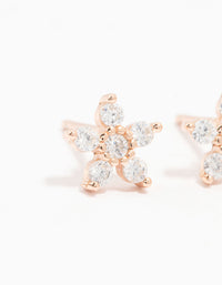 Rose Gold Plated Sterling Silver Cubic Zirconia Flower Stem Stud Earrings - link has visual effect only