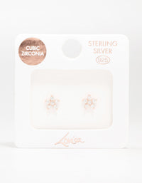 Rose Gold Plated Sterling Silver Cubic Zirconia Flower Stem Stud Earrings - link has visual effect only