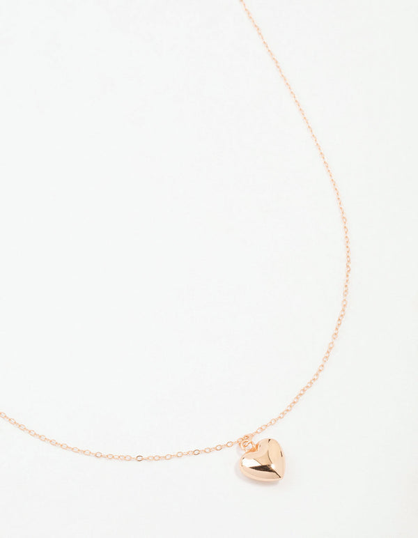 Rose Gold Plated Sterling Silver Puffed Heart Necklace