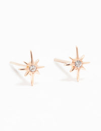 Rose Gold Plated Sterling Silver Mini Starburst Cubic Zirconia Stud Earrings - link has visual effect only