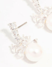 Silver Plated Cubic Zirconia Bow & Freshwater Pearl Drop Earrings - link has visual effect only