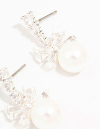 Silver Plated Cubic Zirconia Bow & Freshwater Pearl Drop Earrings - link has visual effect only