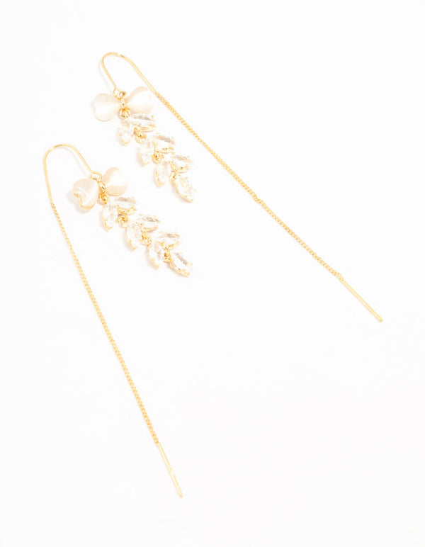 Real Gold Plated Cubic Zirconia Bow Vine Drop Earrings