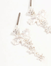 Silver Plated Cubic Zirconia Bow & Mini Flower Drop Earrings - link has visual effect only