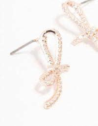 Rose Gold Plated Pave Set Cubic Zirconia Skinny Bow Stud Earrings - link has visual effect only