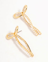 Real Gold Plated Freshwater Pearl & Cubic Zirconia Mixed Bow Earrings - link has visual effect only