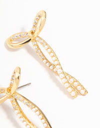 Real Gold Plated Freshwater Pearl & Cubic Zirconia Mixed Bow Earrings - link has visual effect only