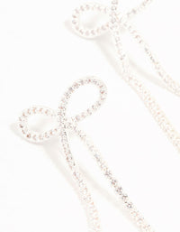 Silver Plated Cubic Zirconia Loop Cup Chain Bow Earrings - link has visual effect only