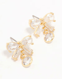 Real Gold Plated Cubic Zirconia Bow & Round Drop Earrings - link has visual effect only