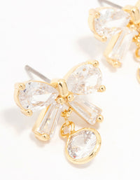 Real Gold Plated Cubic Zirconia Bow & Round Drop Earrings - link has visual effect only