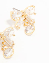 Real Gold Plated Cubic Zirconia Bow & Round Drop Earrings - link has visual effect only