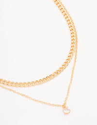 Gold Plated Diamante Curb Chain Necklaces 2-Pack - link has visual effect only