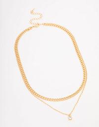 Gold Plated Diamante Curb Chain Necklaces 2-Pack - link has visual effect only