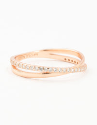 Rose Gold Plated Sterling Silver Cubic Zirconia Crossover Ring - link has visual effect only