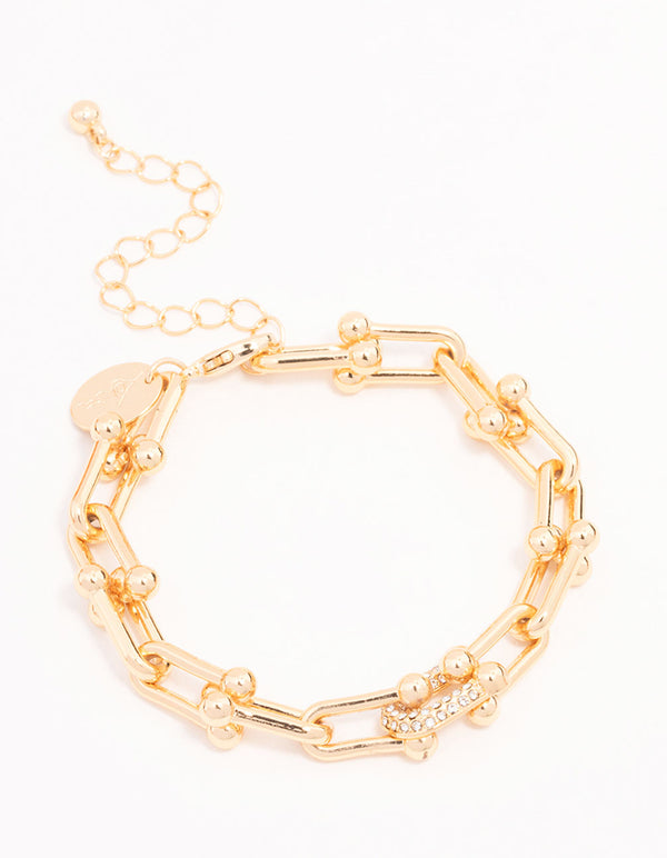 Gold Plated U Link Diamante Chain Bracelet