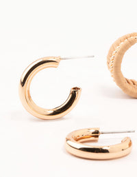 Gold Sleek & Woven Hoop Earrings 3-Pack - link has visual effect only