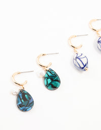 Blue Bead & Pearl Dangle Earrings 3-Pack - link has visual effect only