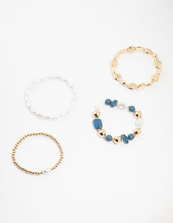 Gold Organic & Stone Station Bracelets 4-Pacck